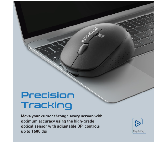 Promate Professional Precision Tracking Comfort Grip 2.4G Wireless Mouse with USB Nano Receiver - Black - Zoom Image 2