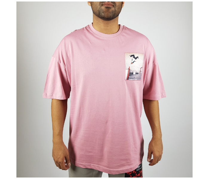 Oversize Medium T-Shirt With Skateboard Picture For Men - Pink - Zoom Image 1