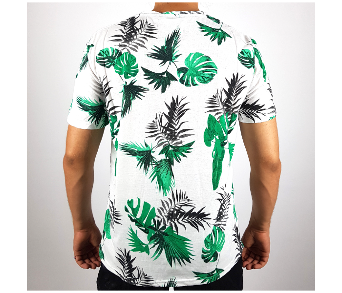 Regular Short Sleeves Large T-Shirt With Leaf Design For Men - White - Zoom Image 2