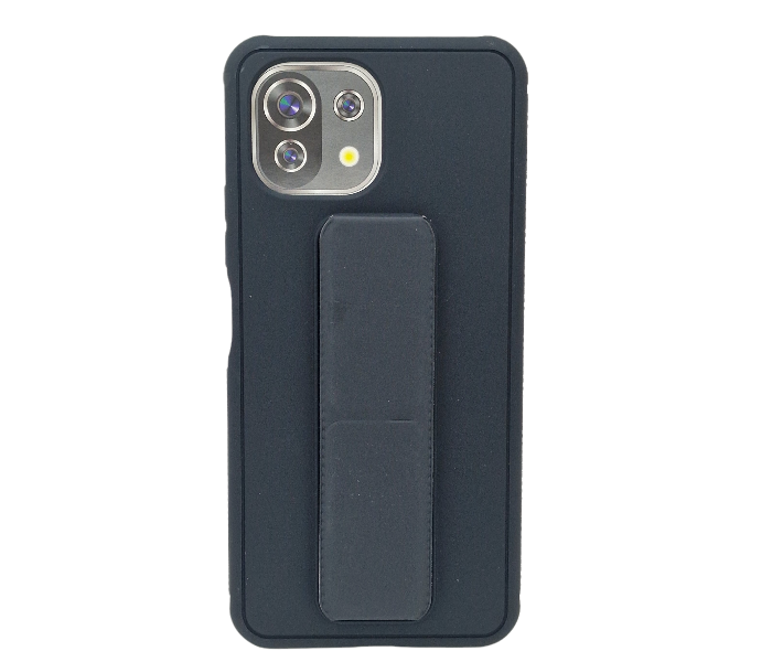 Magnetic Folding Strap Kickstand PU Leather Cover for Xiaomi Redmi 10T Pro - Black - Zoom Image 1