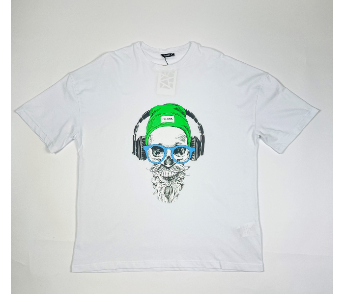 Regular Skull Design Round Neck XL T-Shirt for Men - White - Zoom Image 2