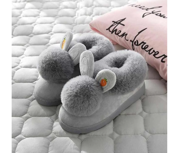 Bunny 40-41 Sized Ears Bag With Cotton Slippers - Grey - Zoom Image