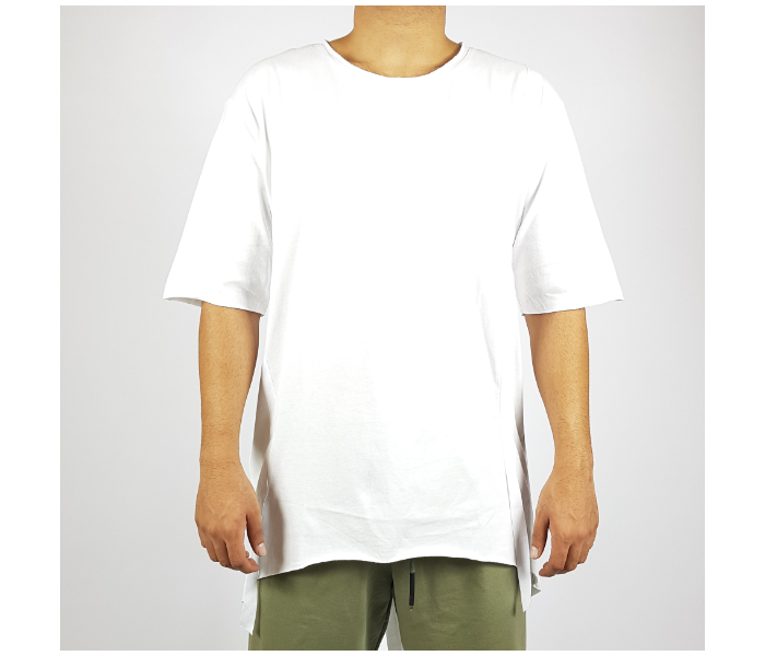 Short Sleeves Hip Hop Long Large T-Shirt With Ribbon For Men - White - Zoom Image 1