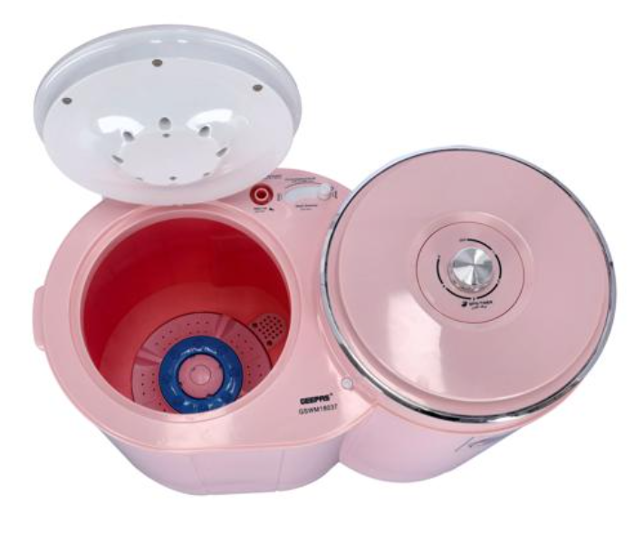 Geepas GSWM18037 Anti Vibration and Stainless Steel Drum Twin Tub Top Loaded Washing Machine - Pink - Zoom Image 2