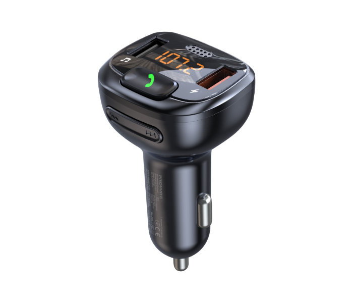 Promate Bluetooth Flash Drive Input LCD Screen and Microphone FM Transmitter - Black - Zoom Image 1