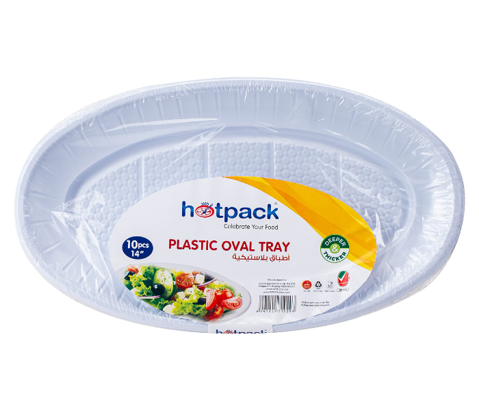 Hotpack POTP20 Set of 10 Pieces Plastic Oval Tray - White - Zoom Image 1