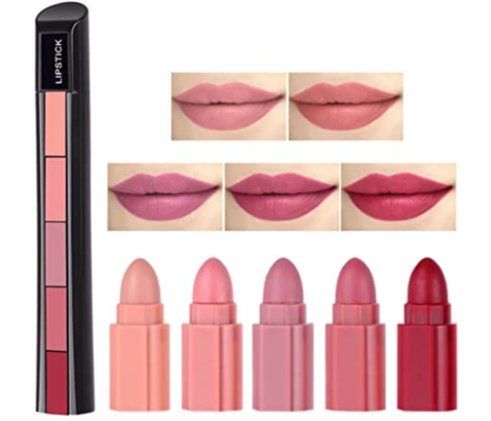 2 Piece 5 In 1 Lipstick Set Non Stick Long Lasting Waterproof Velvet Matte Finish - Zoom Image 1