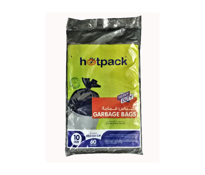 Hotpack GH95120 Set of 10 Pieces 95x120cm 60 Gallon Heavy Duty Garbage Bag - Black - Zoom Image 1