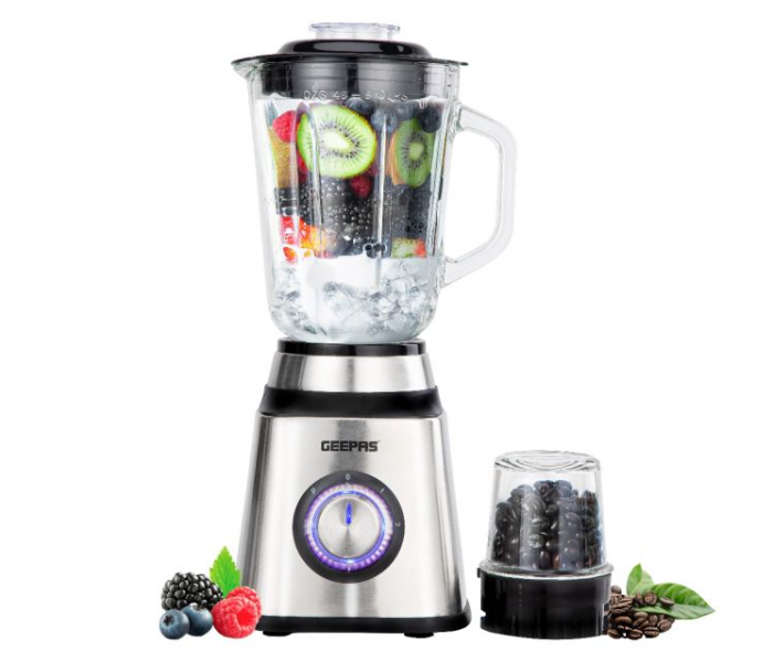 Geepas GSB44076UK 1.5 Litre 500Watts Smart Lock 2-In-1 Blender - Silver and Black - Zoom Image 1