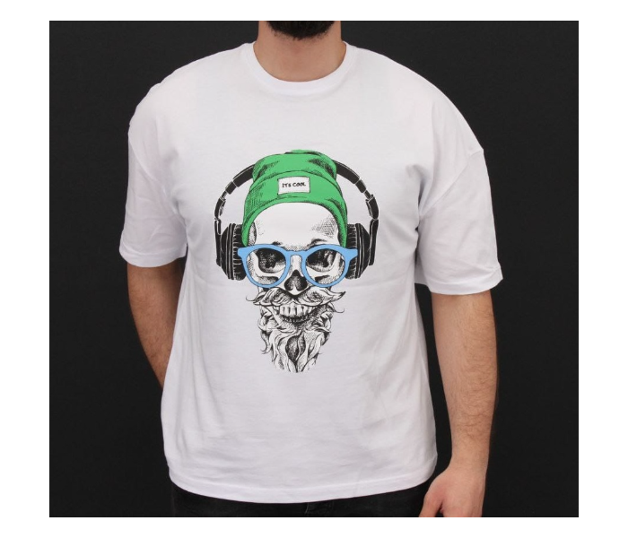 Regular Skull Design Round Neck Medium T-Shirt for Men - White - Zoom Image 1