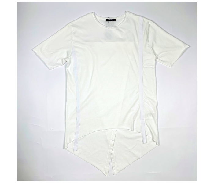 Short Sleeves Hip Hop Long Small T-Shirt With Ribbon For Men - White - Zoom Image 3