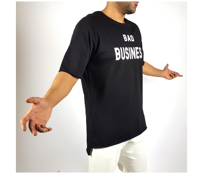 Short Sleeves Bad Business Printed Long Small T-Shirt For Men - Black - Zoom Image 2