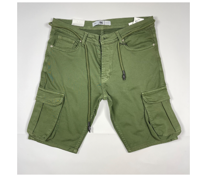 Cotton Lace Up 32 Sized Cargo Shorts For Men - Military Green - Zoom Image 2