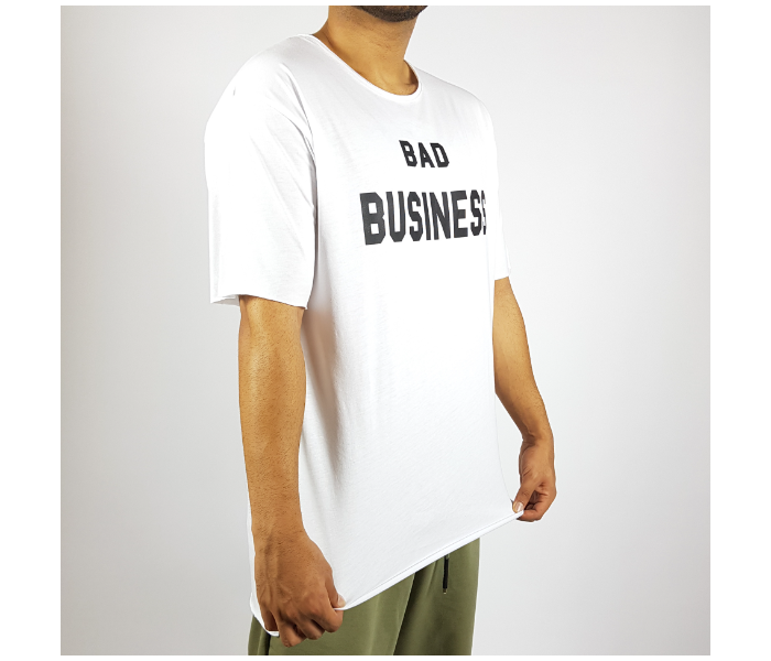 Short Sleeves Bad Business Printed Long XL T-Shirt For Men - White - Zoom Image 2