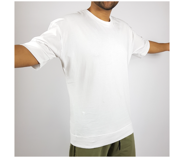 Short Sleeves Long Plain Large T-Shirt For Men - White - Zoom Image 1