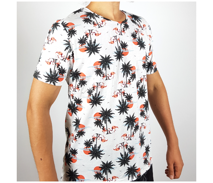 Regular Short Sleeves XL T-Shirt With Coastal Design For Men - White - Zoom Image 1