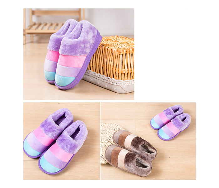 Winter 40-41 Sized  Color Striped Wool Slippers - Purple - Zoom Image 2