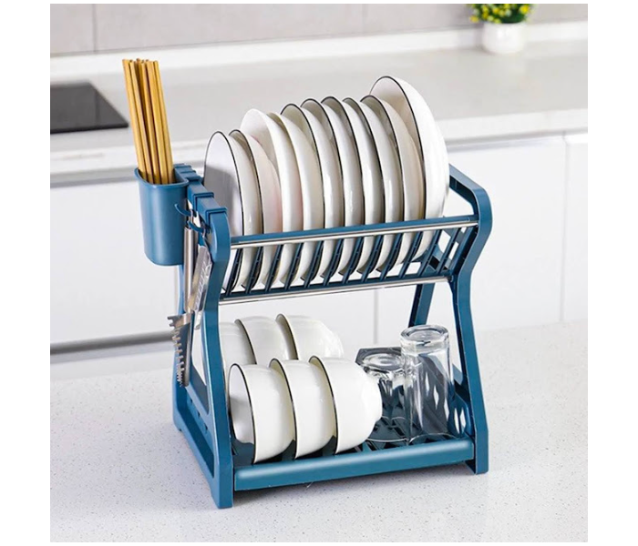 GTC 22000948 Double Layer Organizer Storage Plastic Kitchen Dish Rack Drainer - Blue - Zoom Image 4