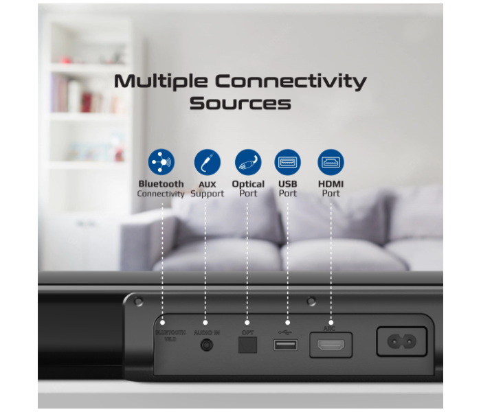 Promate Multipoint Pairing and Remote Control 60Watts Soundbar with 28Watts Subwoofer - Black - Zoom Image 6