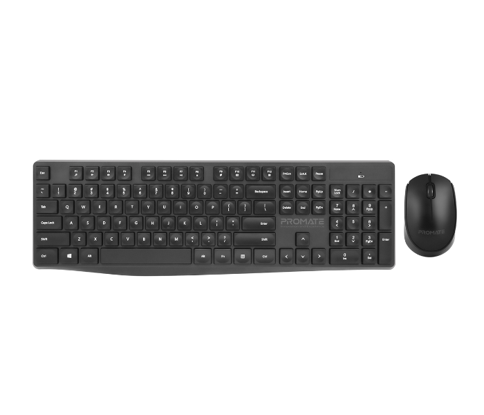 Promate Ergonomic Super-Slim Arabic English Wireless Keyboard and Mouse Combo - Black - Zoom Image 1