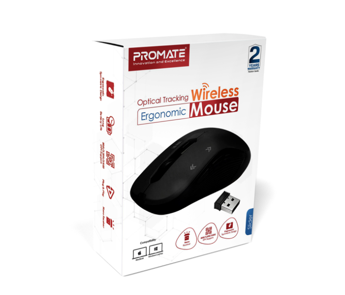 Promate Portable Optical Tracking 2.4G Wireless Mouse with Mini USB Receiver - Black - Zoom Image 6