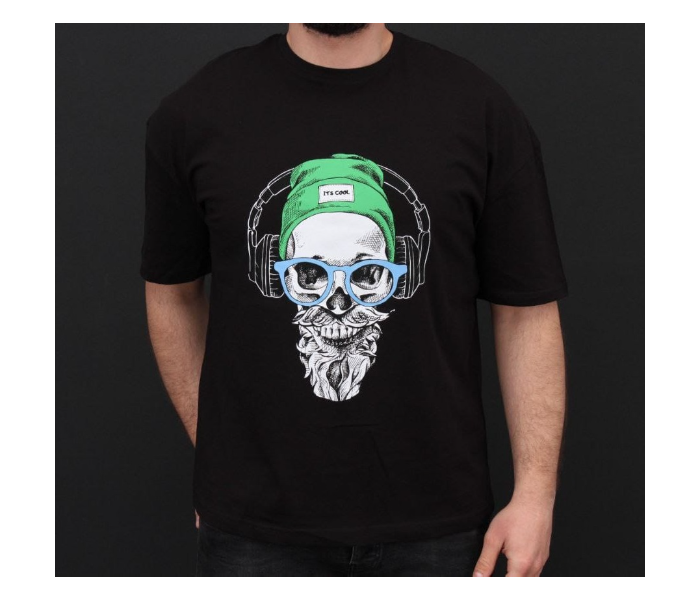 Regular Skull Design Round Neck Medium T-Shirt for Men - Black - Zoom Image 1