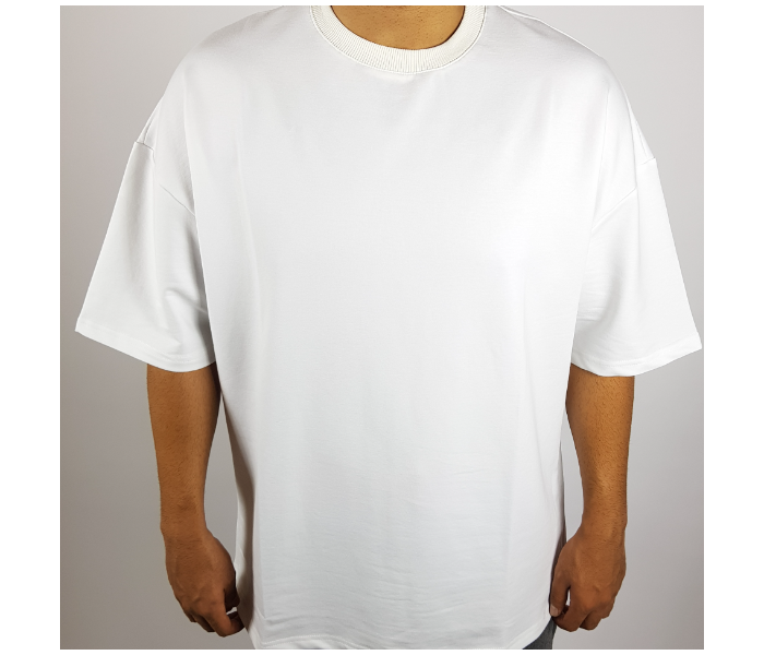 Oversize Tight Round Neck Small T-Shirt for Men - White - Zoom Image 2