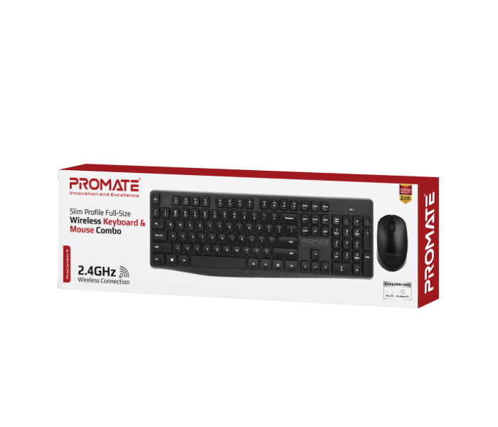 Promate Ergonomic Super-Slim English Wireless Keyboard and Mouse Combo - Black - Zoom Image 7