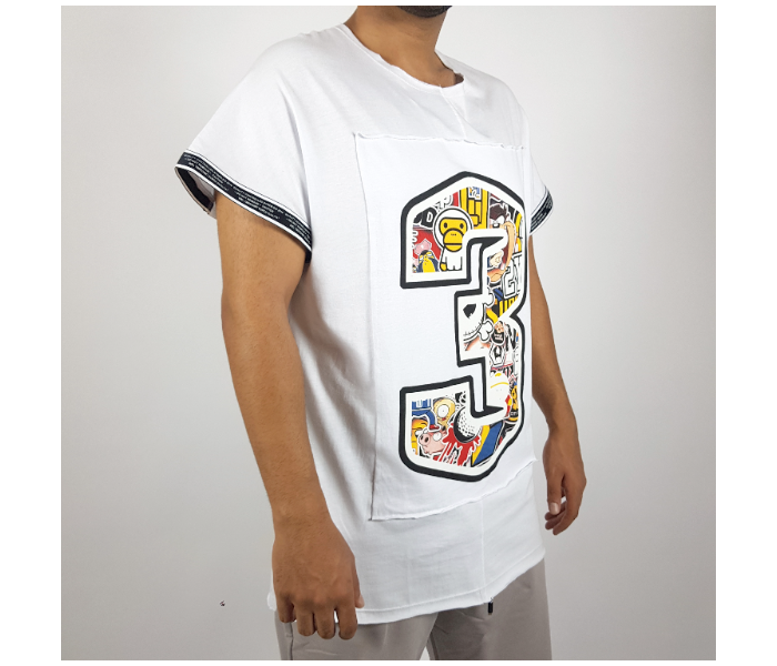 Short Sleeves Long Large T-Shirt Muscle Cut For Men - White - Zoom Image 2