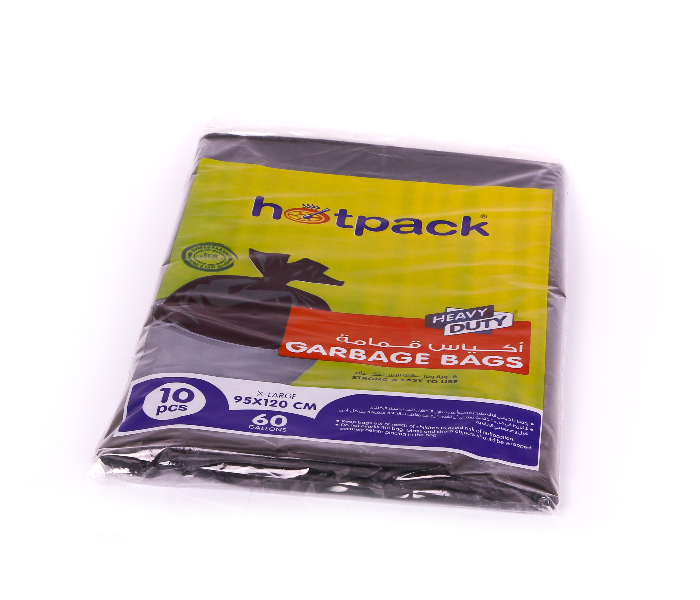 Hotpack GH95120 Set of 10 Pieces 95x120cm 60 Gallon Heavy Duty Garbage Bag - Black - Zoom Image 2