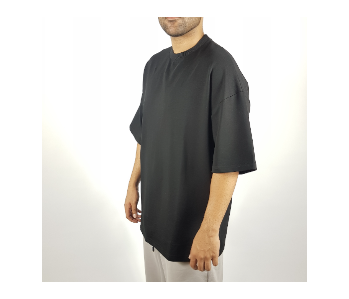 Oversize Tight Round Neck Small T-Shirt for Men - Black - Zoom Image 2