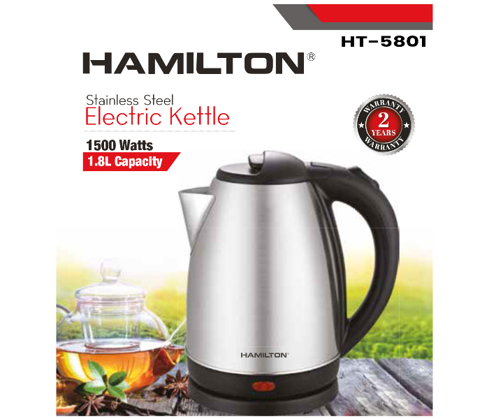 Hamilton HT5801 1.8Litre Electric Kettle - Silver and Black - Zoom Image 2