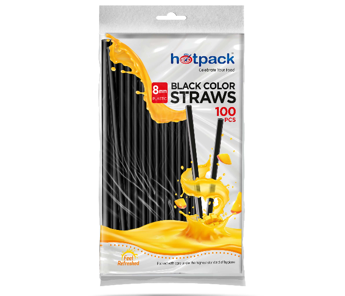 Hotpack HSMSTRAWS8B Set of 100 Pieces 8mm Straight Straw - Black - Zoom Image 1