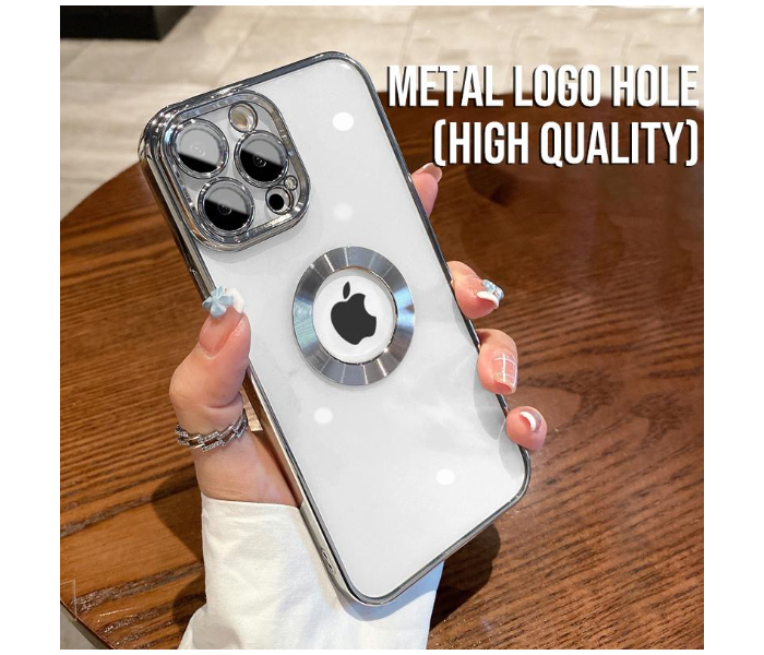 Luxury Transparent Plating Logo Hole Case Glass Camera Protector Cover for iPhone 12 - Silver - Zoom Image 2