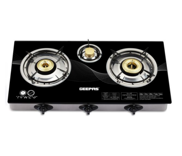 Geepas GK6880 Auto Ignition System Triple Burner Gas Cooker - Black - Zoom Image 1