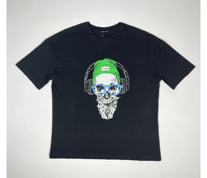 Regular Skull Design Round Neck Medium T-Shirt for Men - Black - Zoom Image 2