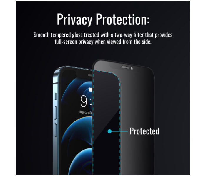 Promate 3D Edged Silicone Bumper Matte Anti-Shatter Scratch-Resistant Privacy Glass Screen Protector for iPhone 12 and iPhone 12 Pro - Zoom Image 3