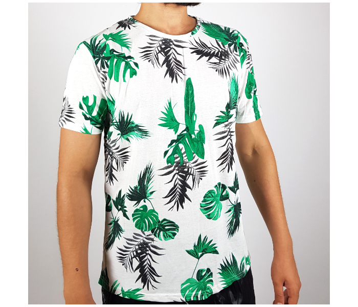 Regular Short Sleeves XL T-Shirt With Leaf Design For Men - White - Zoom Image 1