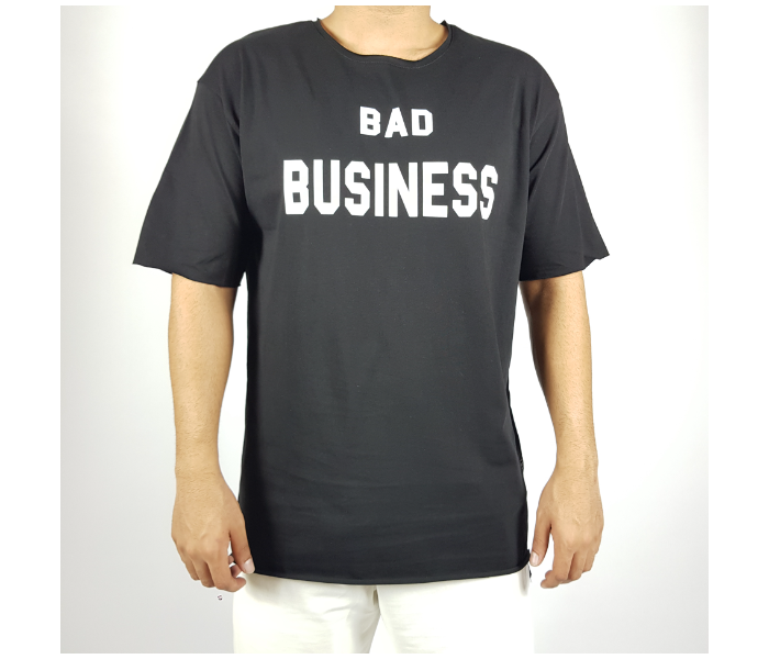 Short Sleeves Bad Business Printed Long Large T-Shirt For Men - Black - Zoom Image 1