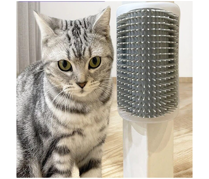 GTC 22000947 Cat Corner Self Groomer with Catnip Wall Corner Massage Comb Corner Scratcher - Grey - Zoom Image 1