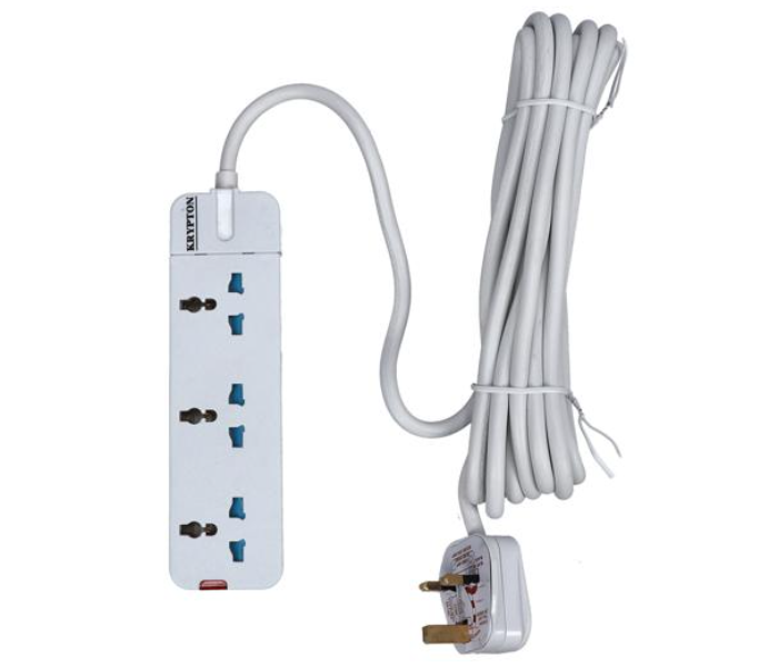 Krypton KNES5080 5Meter Cord 3 Way Universal Type Extension Socket - White - Zoom Image 1