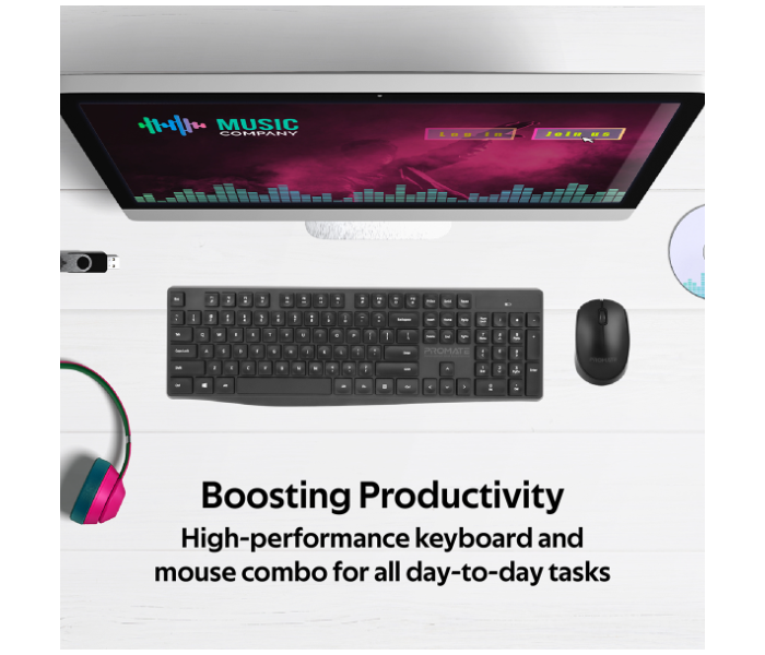 Promate Ergonomic Super-Slim English Wireless Keyboard and Mouse Combo - Black - Zoom Image 2