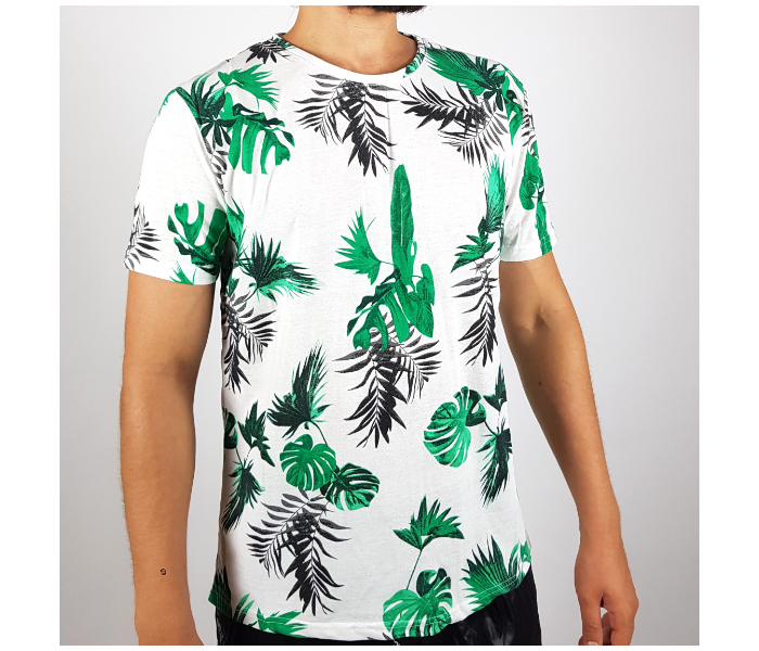 Regular Short Sleeves Medium T-Shirt With Leaf Design For Men - White - Zoom Image 1