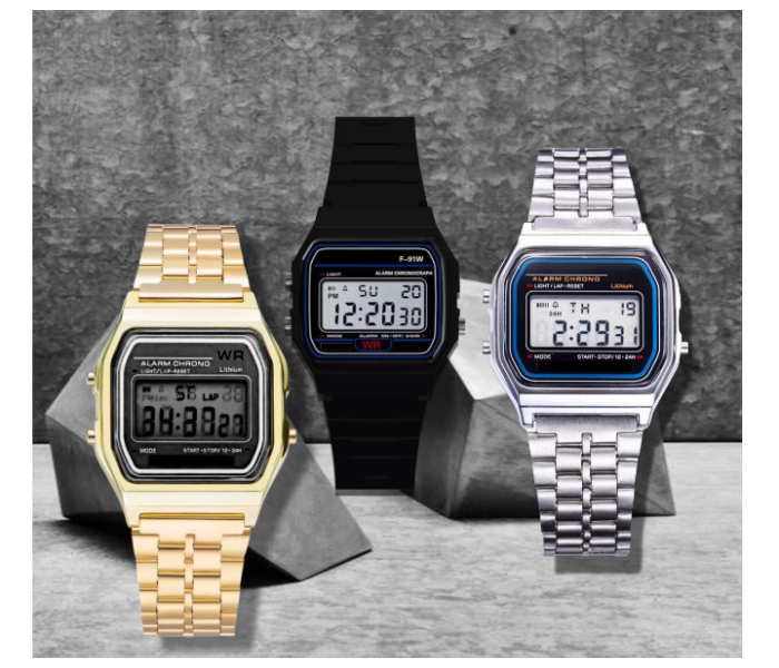 CS15 Vintage Smart Analog Digital Square Watch - Gold  - Zoom Image