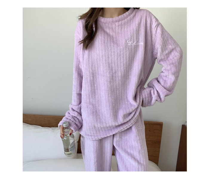 Winter Flannel Velvet Pajamas Sets Sleepwear for Women - Purple - Zoom Image 3