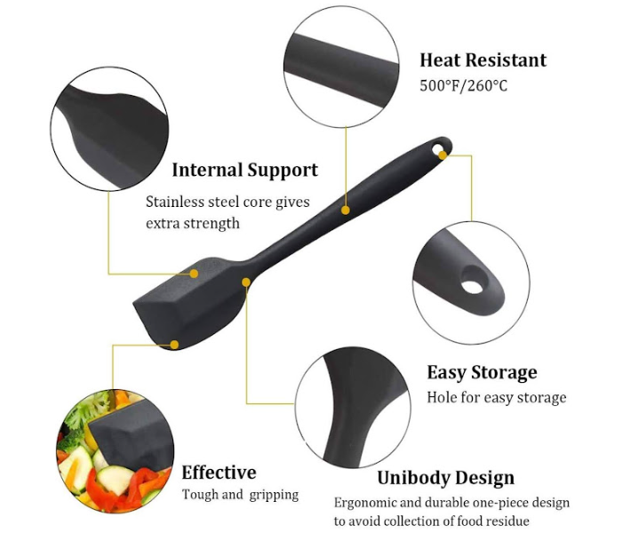 GTC 22000935 Set of 5 Piece Non-stick Heat Resistant Silicone Cooking Utensils with Turner - Black - Zoom Image 6