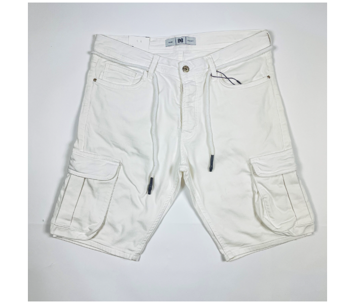 Cotton Lace Up 31 Sized Cargo Shorts For Men - White - Zoom Image