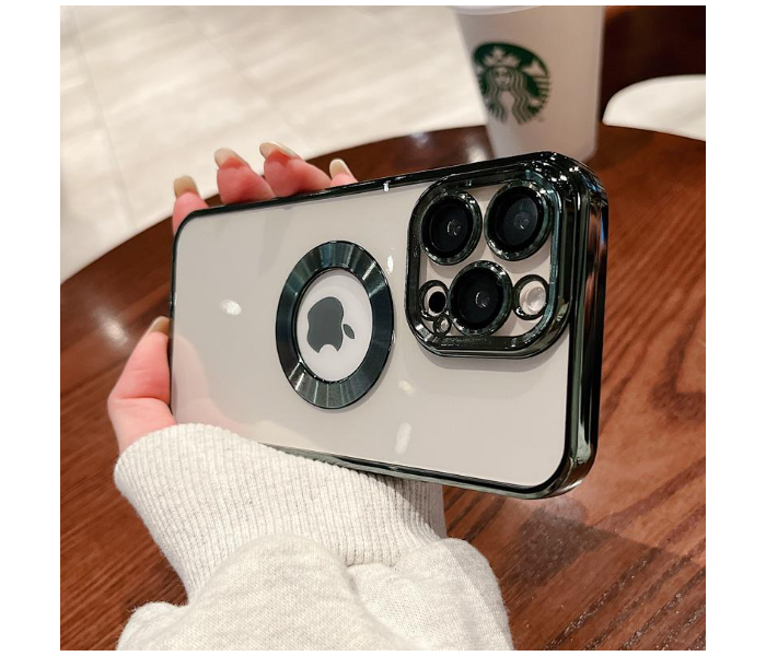 Luxury Transparent Plating Logo Hole Case Glass Camera Protector Cover for iPhone 13 Pro - Green - Zoom Image