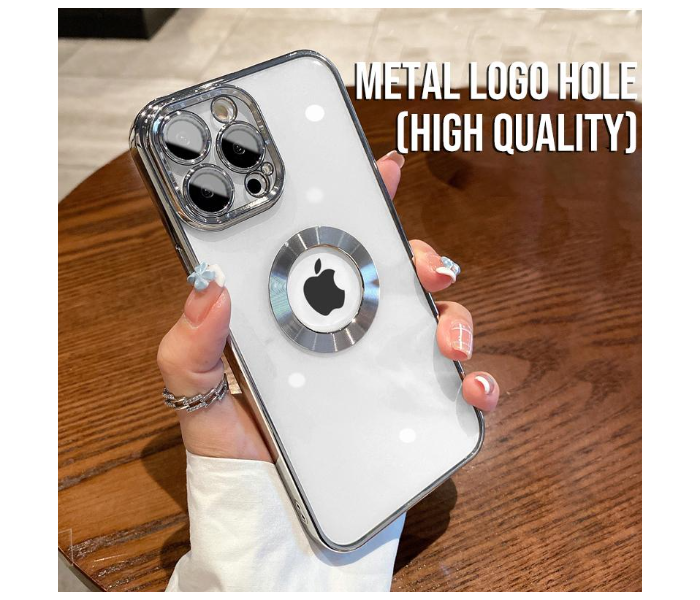 Luxury Transparent Plating Logo Hole Case Glass Camera Protector Cover for iPhone 13 Pro Max - Silver - Zoom Image 2