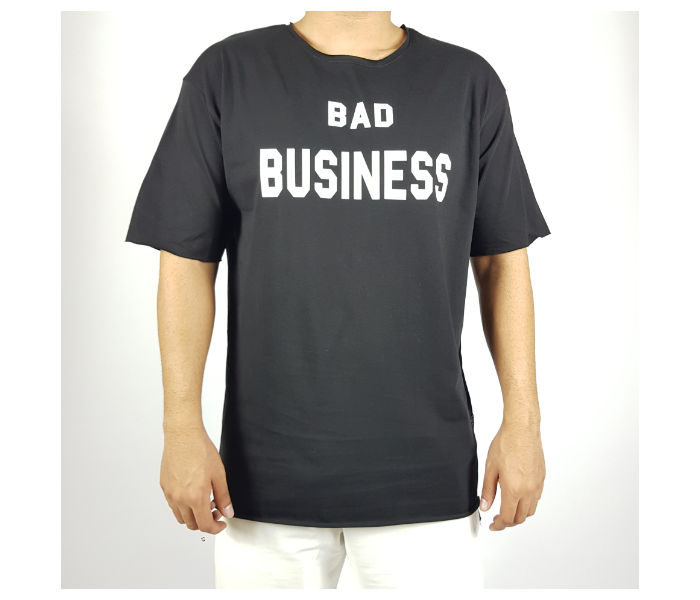 Short Sleeves Bad Business Printed Long Medium T-Shirt For Men - Black - Zoom Image 1